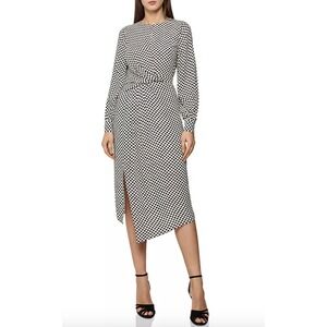 Reiss Dahlia Checkered Long Sleeve Midi Dress Black White Size 0